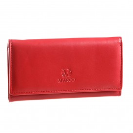 Duży czerwony skórzany portfel damski