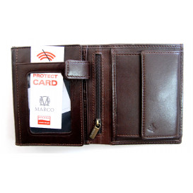 Brązowy skórzany portfel z ochroną karty