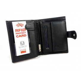 Czarny skórzany portfel męski z ochroną karty (RFID)