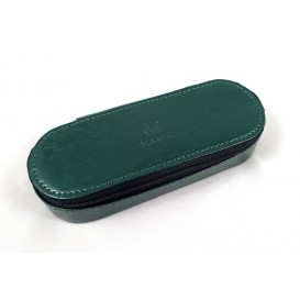 Green leather pencil case with room for glassess