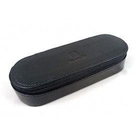 Black leather pencil case with room for eyeglasses